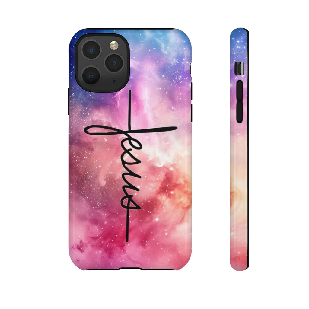 Jesus Cross Phone Case — Galaxy Pink Gradient Christian iPhone Cover