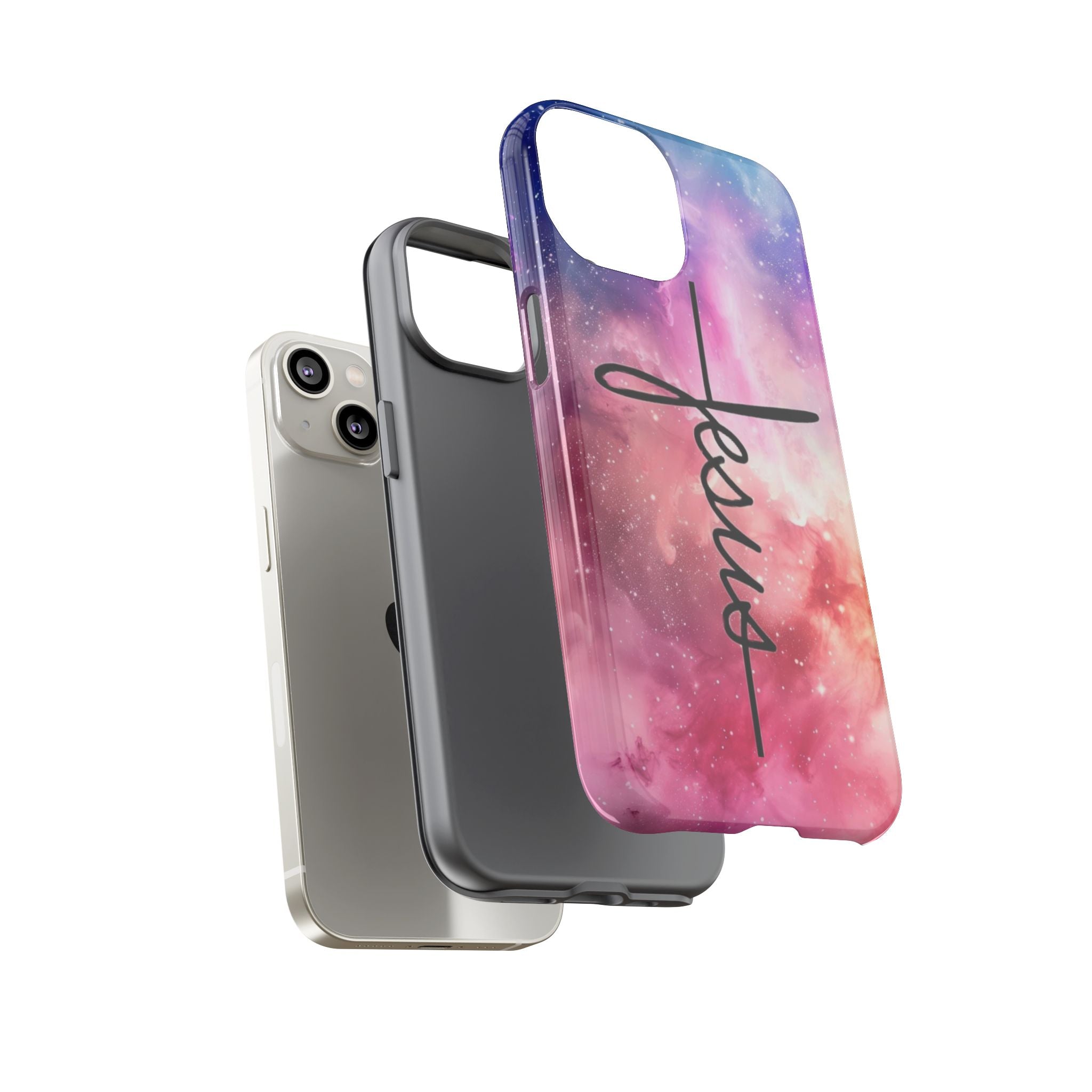 Jesus Cross Phone Case — Galaxy Pink Gradient Christian iPhone Cover