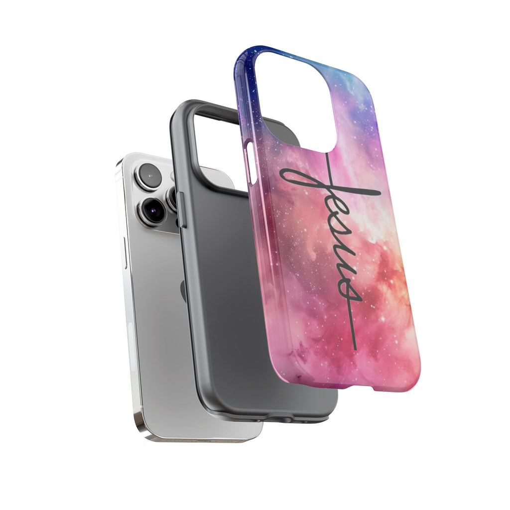 Jesus Cross Phone Case — Galaxy Pink Gradient Christian iPhone Cover