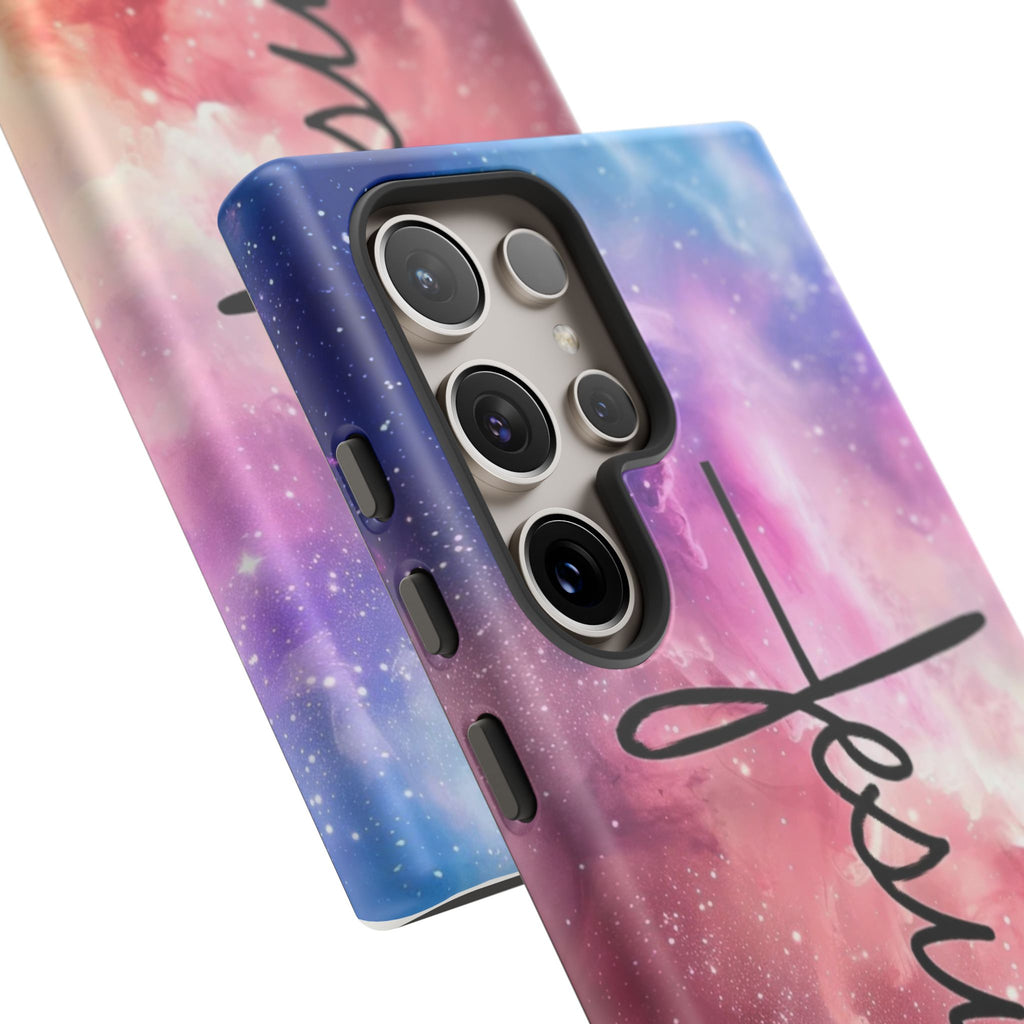 Jesus Cross Phone Case — Galaxy Pink Gradient Christian iPhone Cover