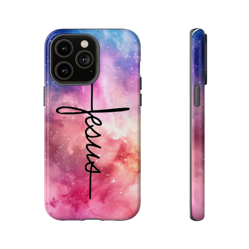 Jesus Cross Phone Case — Galaxy Pink Gradient Christian iPhone Cover