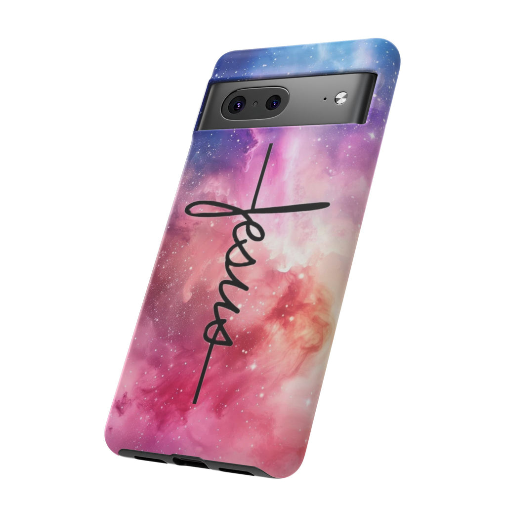 Jesus Cross Phone Case — Galaxy Pink Gradient Christian iPhone Cover