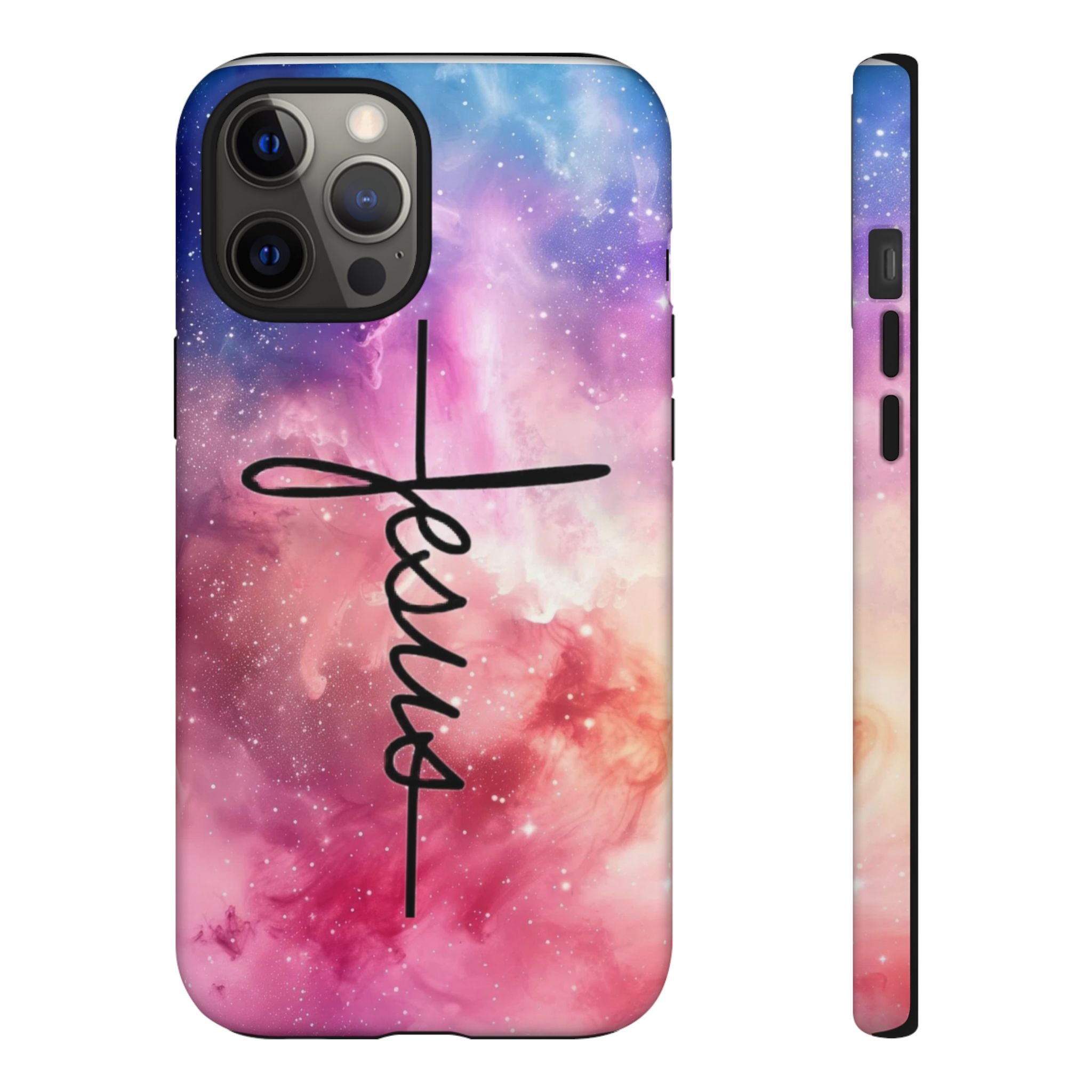 Jesus Cross Phone Case — Galaxy Pink Gradient Christian iPhone Cover