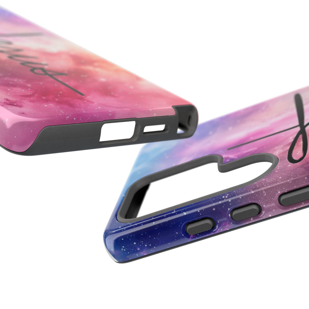 Jesus Cross Phone Case — Galaxy Pink Gradient Christian iPhone Cover