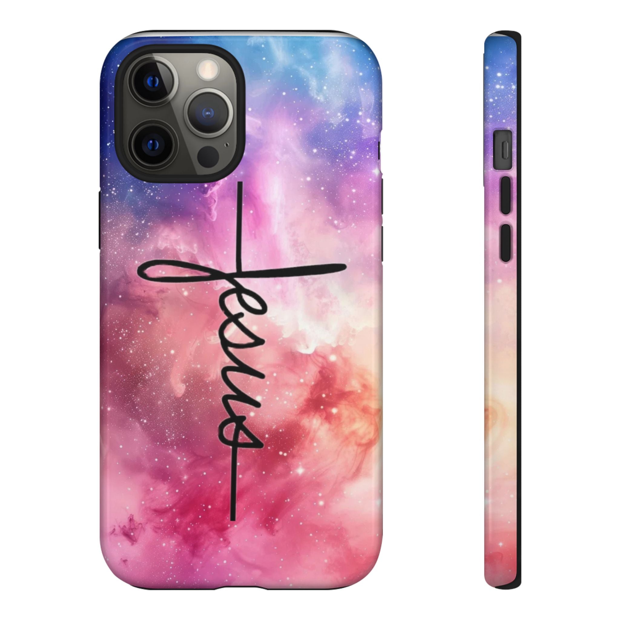 Jesus Cross Phone Case — Galaxy Pink Gradient Christian iPhone Cover