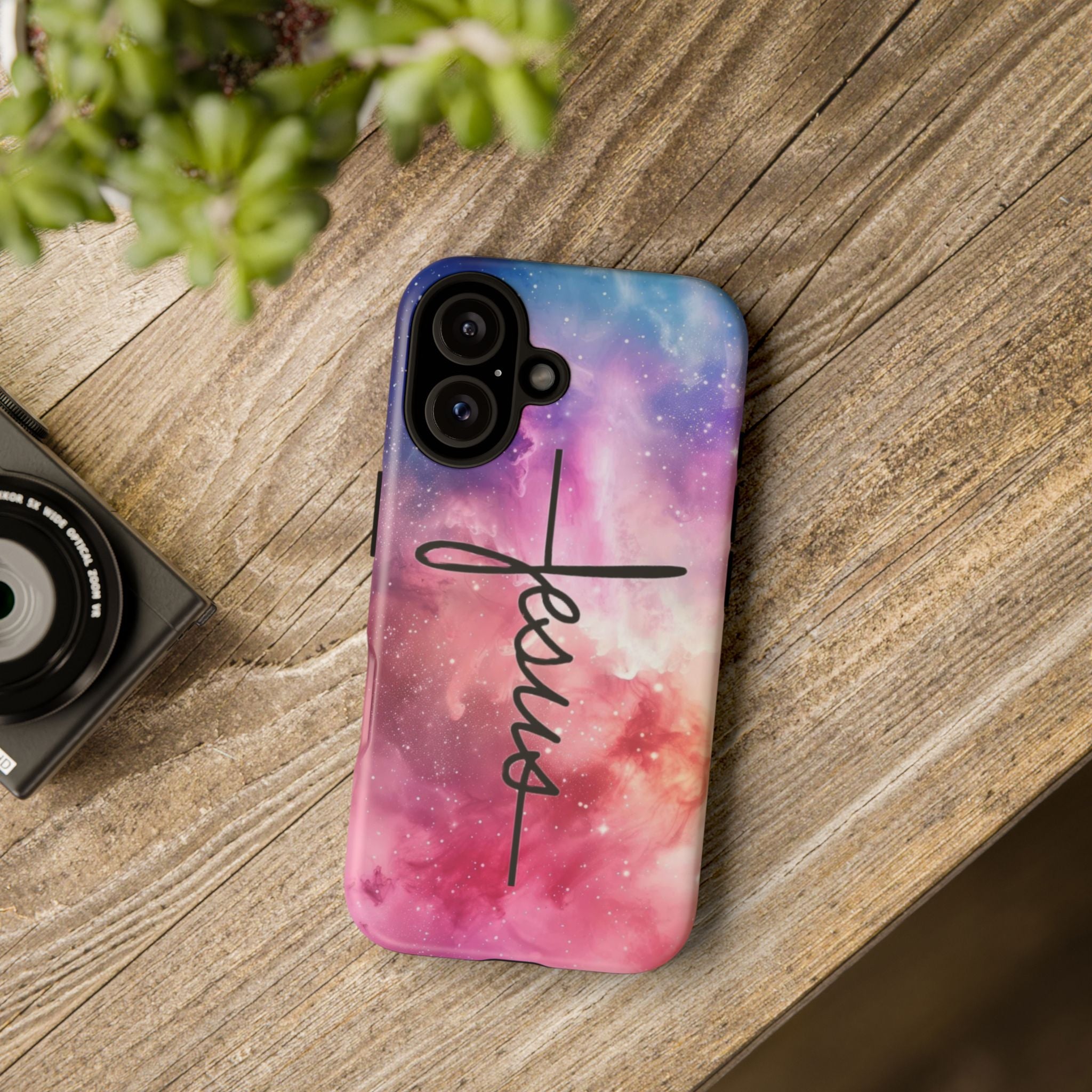 Jesus Cross Phone Case — Galaxy Pink Gradient Christian iPhone Cover