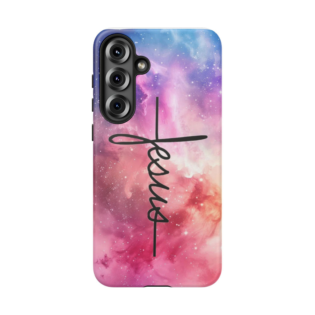 Jesus Cross Phone Case — Galaxy Pink Gradient Christian iPhone Cover