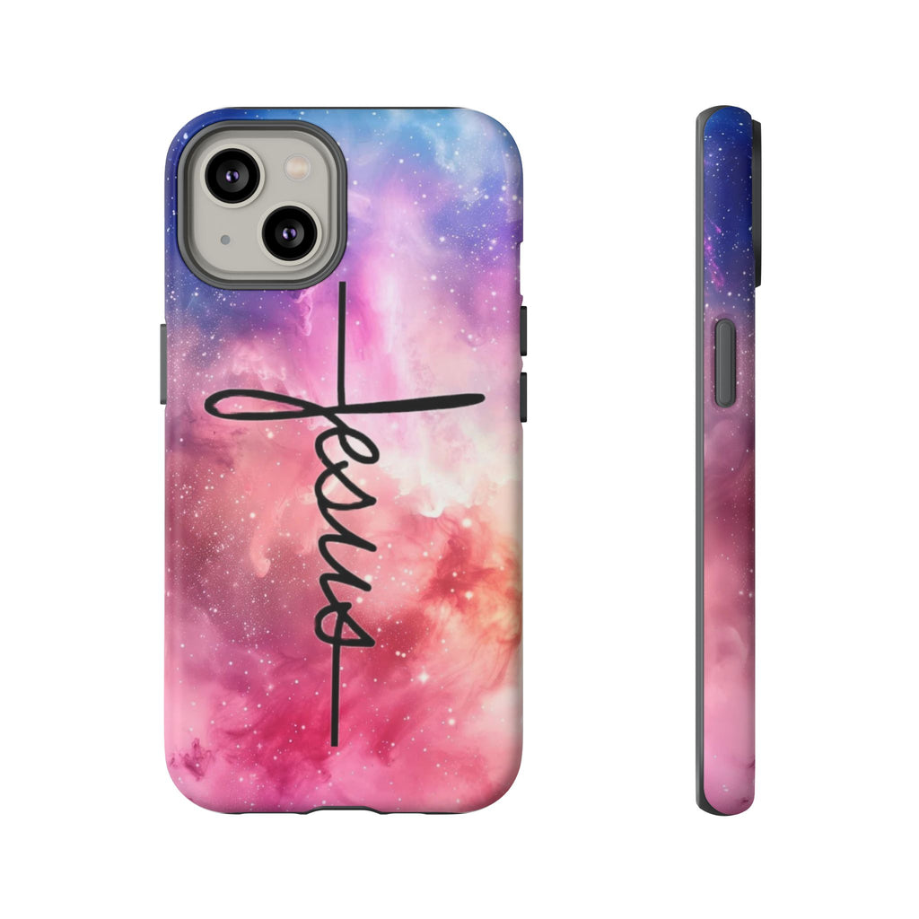 Jesus Cross Phone Case — Galaxy Pink Gradient Christian iPhone Cover
