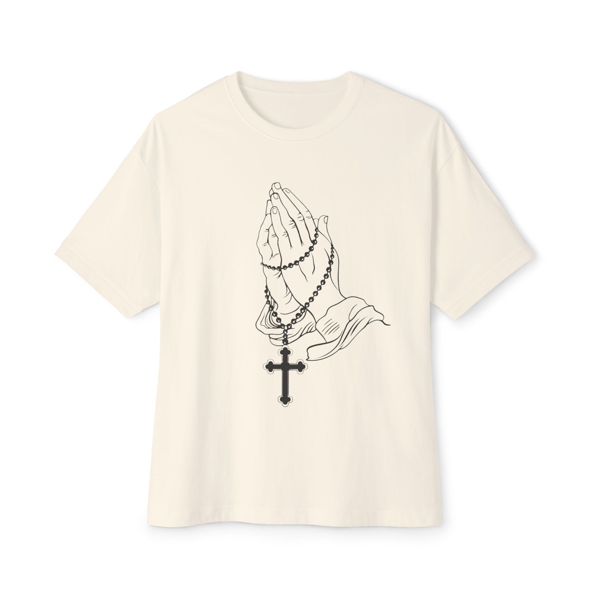 Praying Hands Rosary T‑Shirt — Oversized Boxy Tee