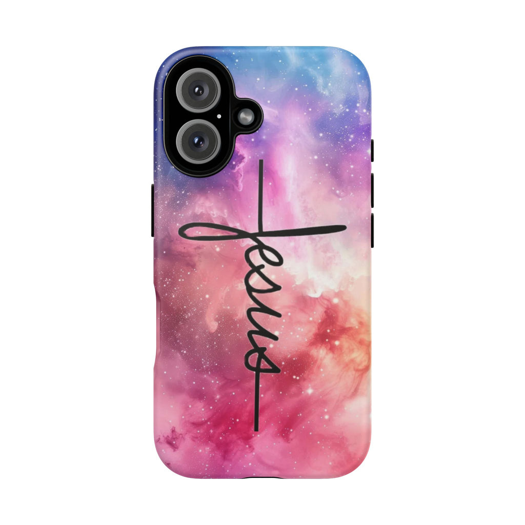 Jesus Cross Phone Case — Galaxy Pink Gradient Christian iPhone Cover