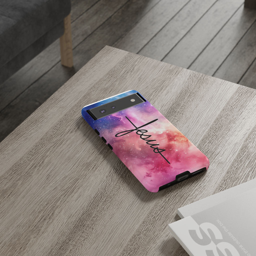 Jesus Cross Phone Case — Galaxy Pink Gradient Christian iPhone Cover
