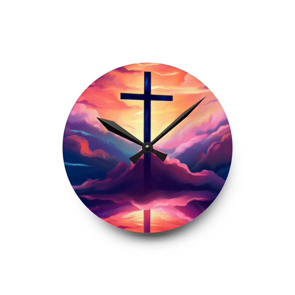 Sunset Cross Acrylic Wall Clock – Christian Inspirational Home Decor