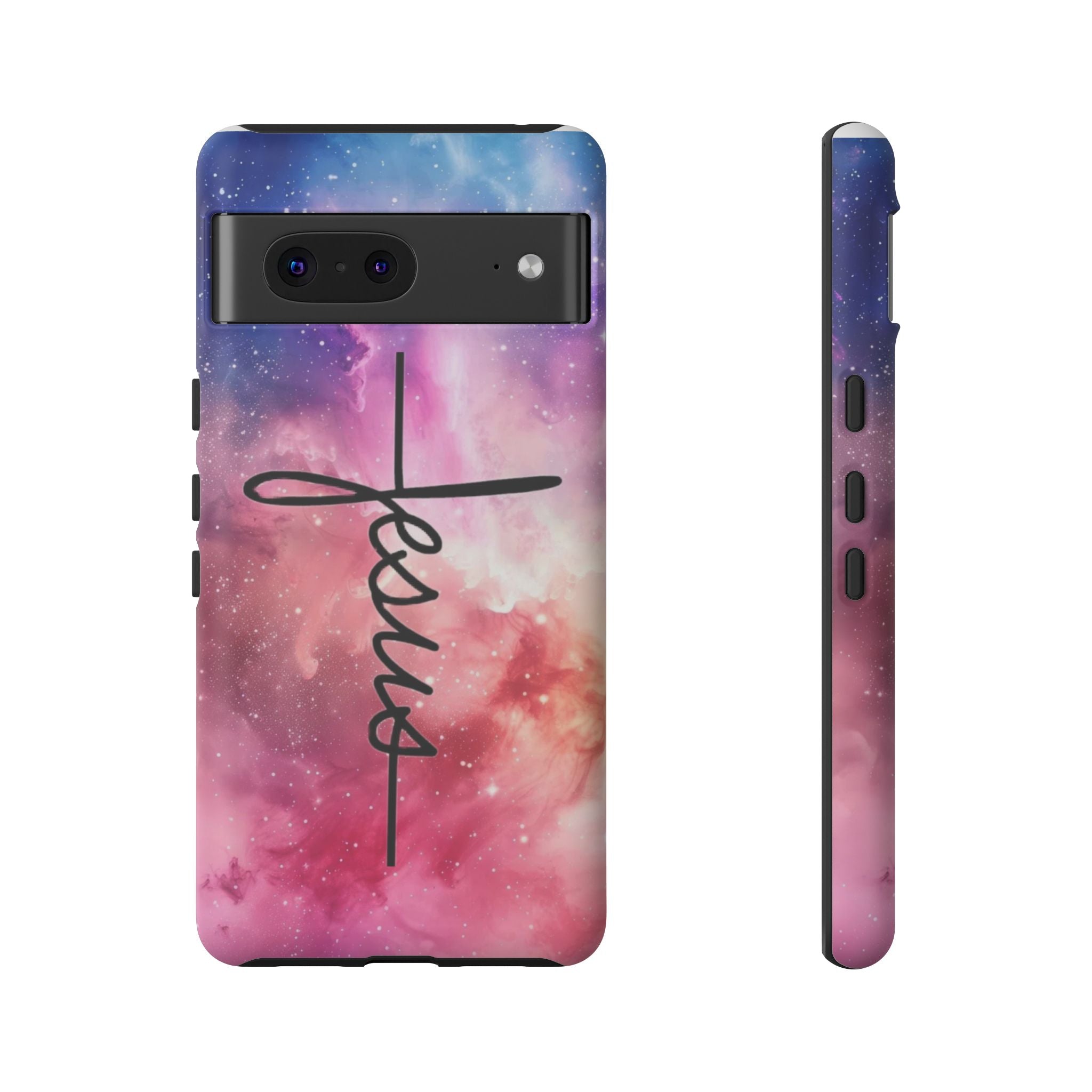 Jesus Cross Phone Case — Galaxy Pink Gradient Christian iPhone Cover