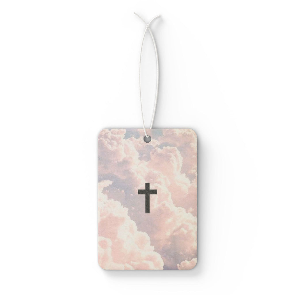 Heavenly Clouds Cross Car Air Freshener — Pastel Christian Religious Scented Ornament