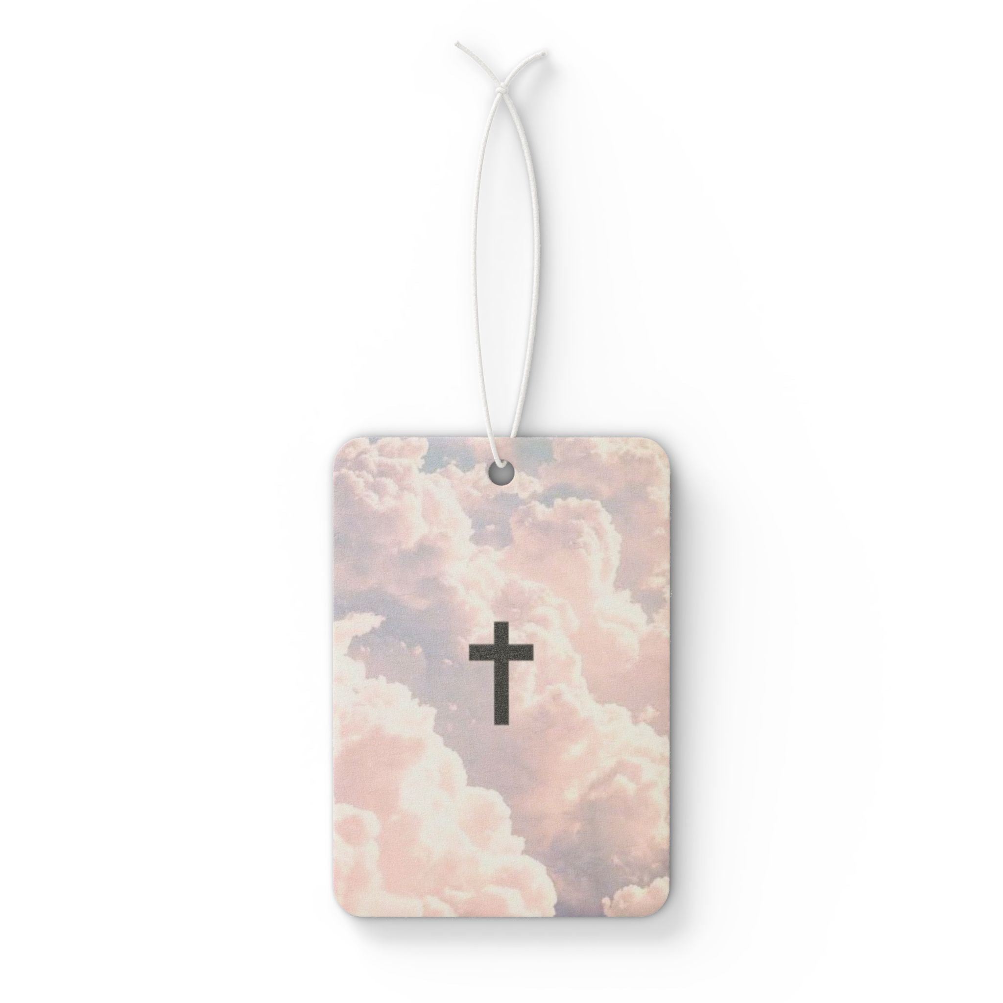 Heavenly Clouds Cross Car Air Freshener — Pastel Christian Religious Scented Ornament