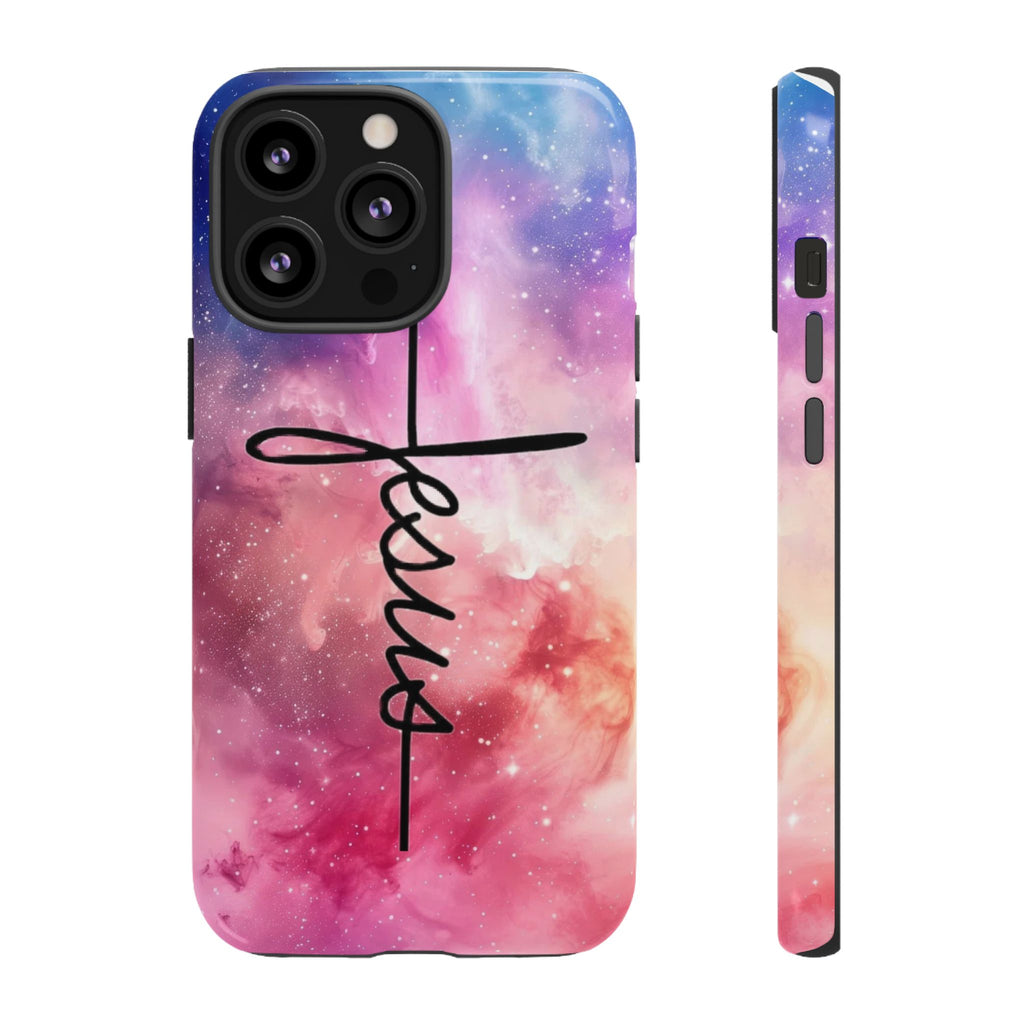 Jesus Cross Phone Case — Galaxy Pink Gradient Christian iPhone Cover